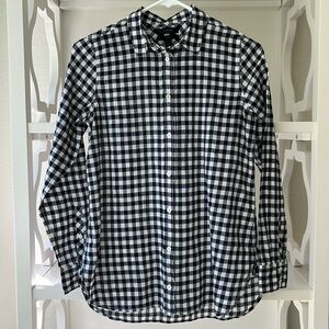 J Crew Button Down Dress Shirt Black White Check Plaid Size 2